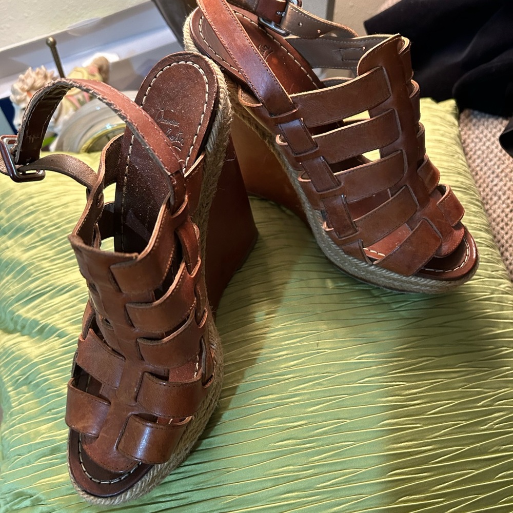 Christian Louboutin brown leather platform heels size 38.